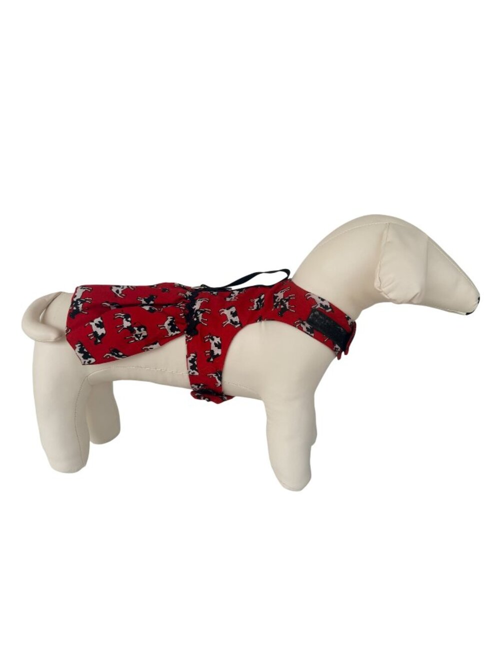 Handmade Small Dog Adjustable Dress Outfit w Harness Red Spotted Cow Print
